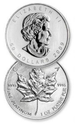 Picture of Canadian Platinum Maple Leafs 1/4 Troy oz